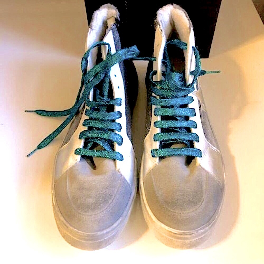 NWT STEVE MADDEN Reiss Distressed High-Top Sneaker Silver Glitter Leopard Fur 10 - Picture 4 of 6